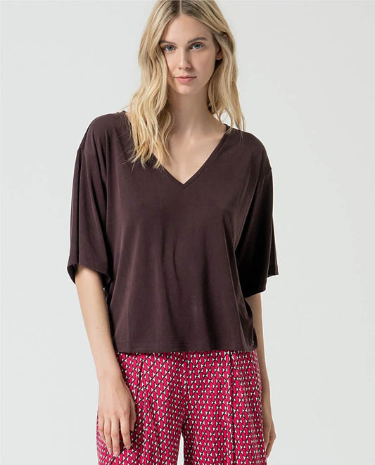 SURKANA - T-shirt scollo V con manica raglan, Marrone
