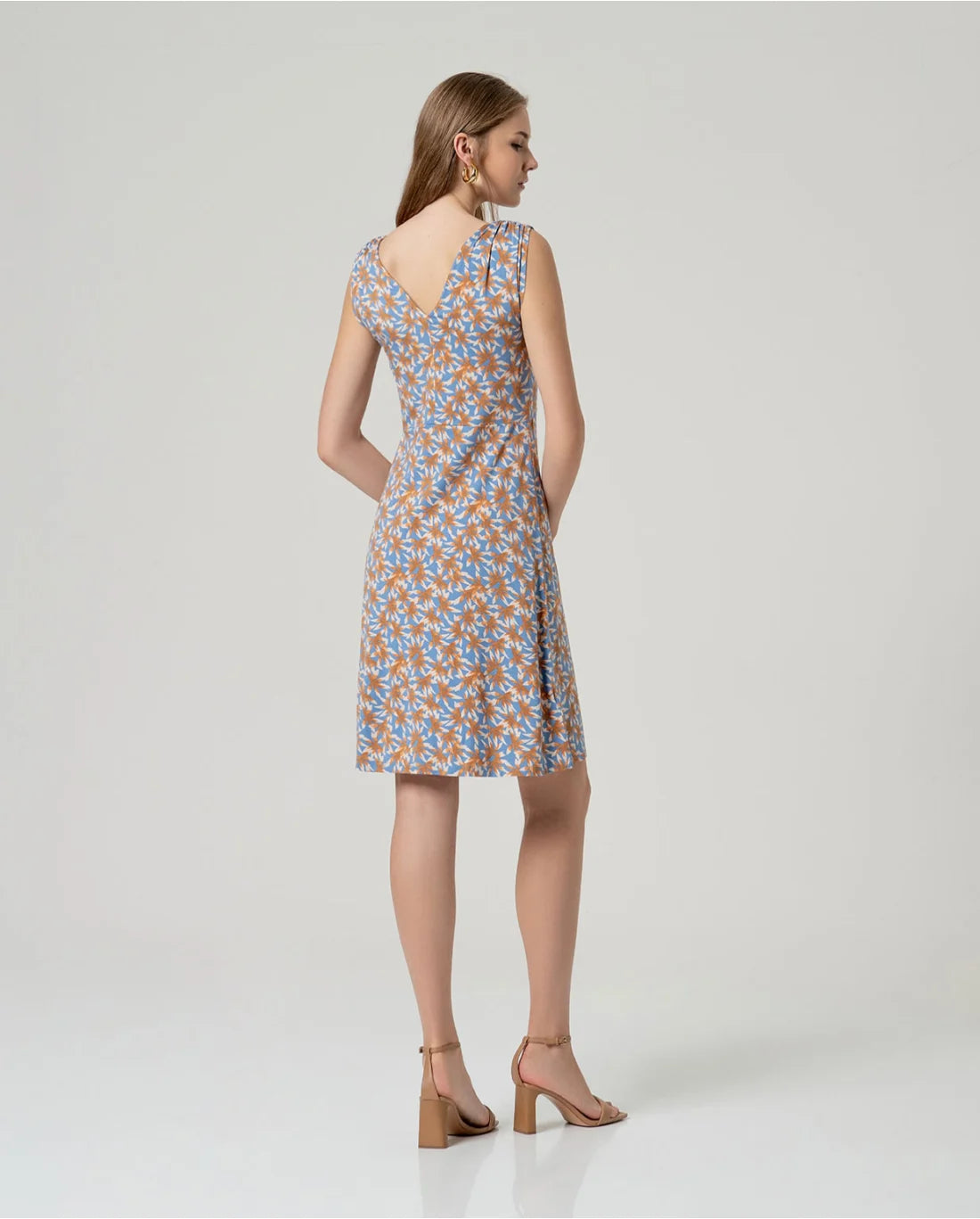 SURKANA - Vestito spalle arricciate fantasia, Blu Polvere