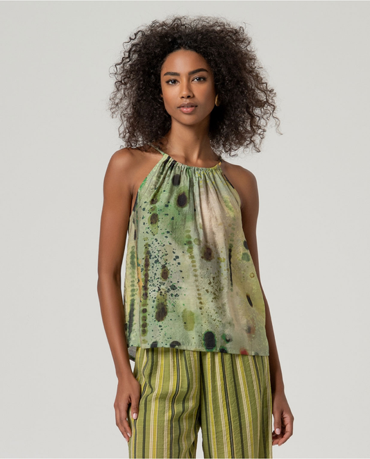 SURKANA - Top stampato scollo halter, Verde