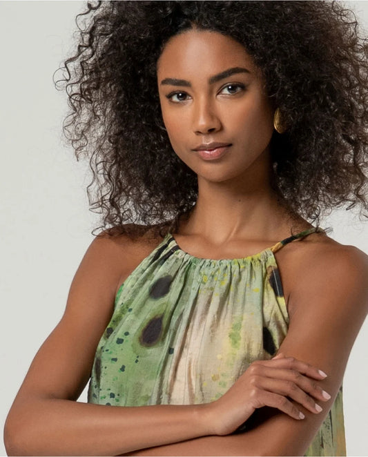 SURKANA - Top stampato scollo halter, Verde