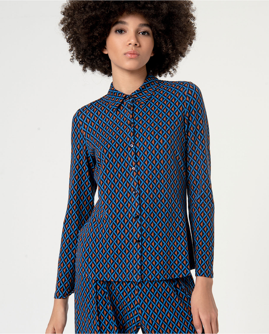 SURKANA - Camicia aderente stampata, Azzurro