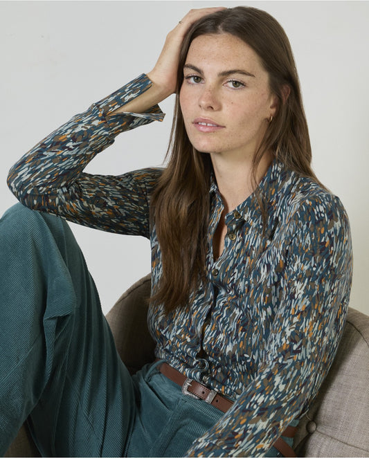 SURKANA - Camicia stampa fantasia, Blu Petrolio