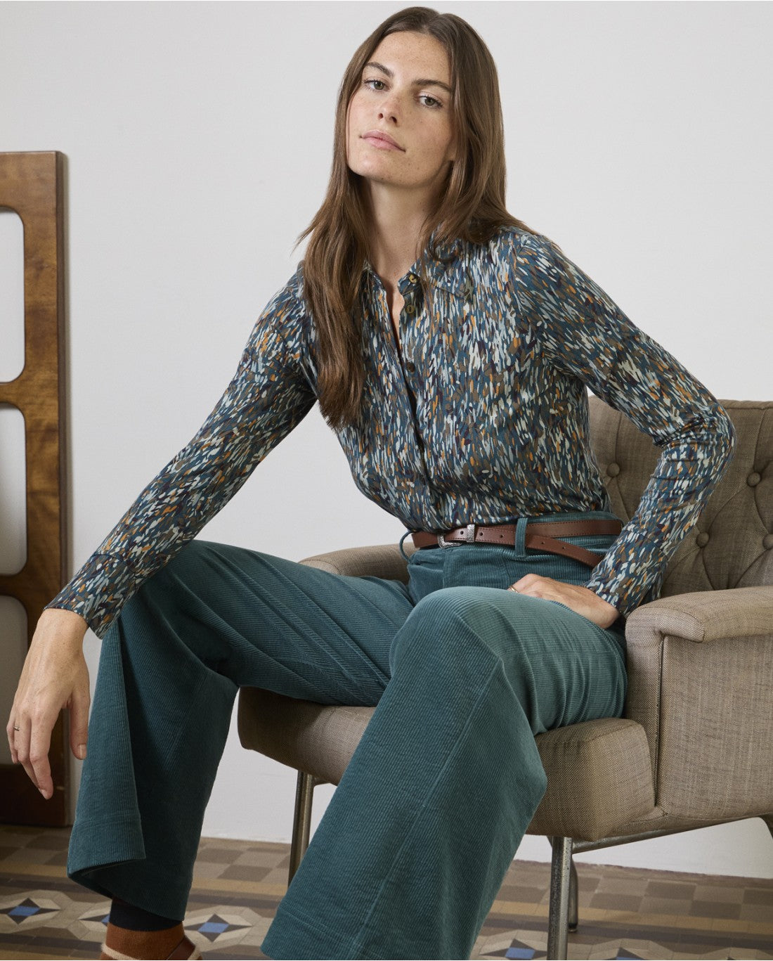 SURKANA - Camicia stampa fantasia, Blu Petrolio
