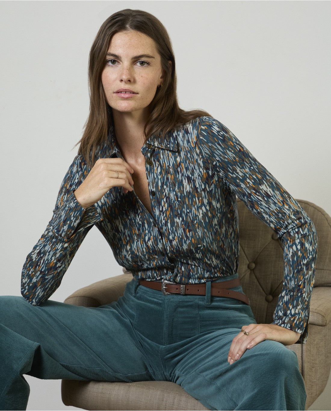SURKANA - Camicia stampa fantasia, Blu Petrolio