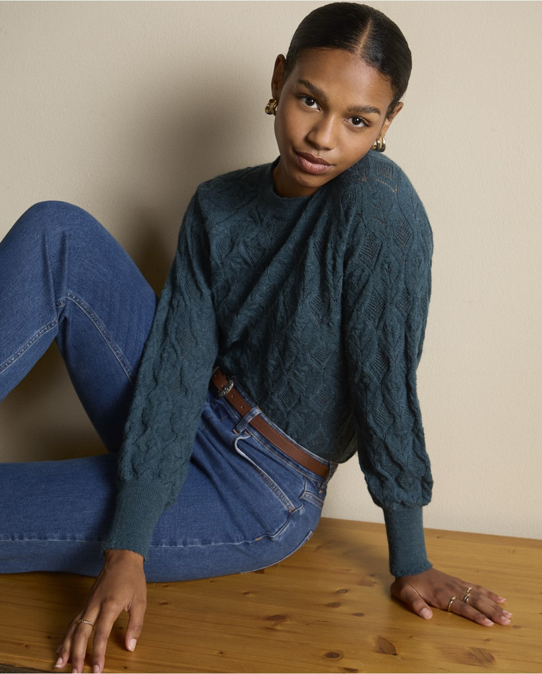 SURKANA - Maglia con motivo a trecce, Petrolio