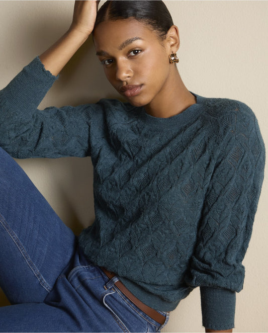 SURKANA - Maglia con motivo a trecce, Petrolio