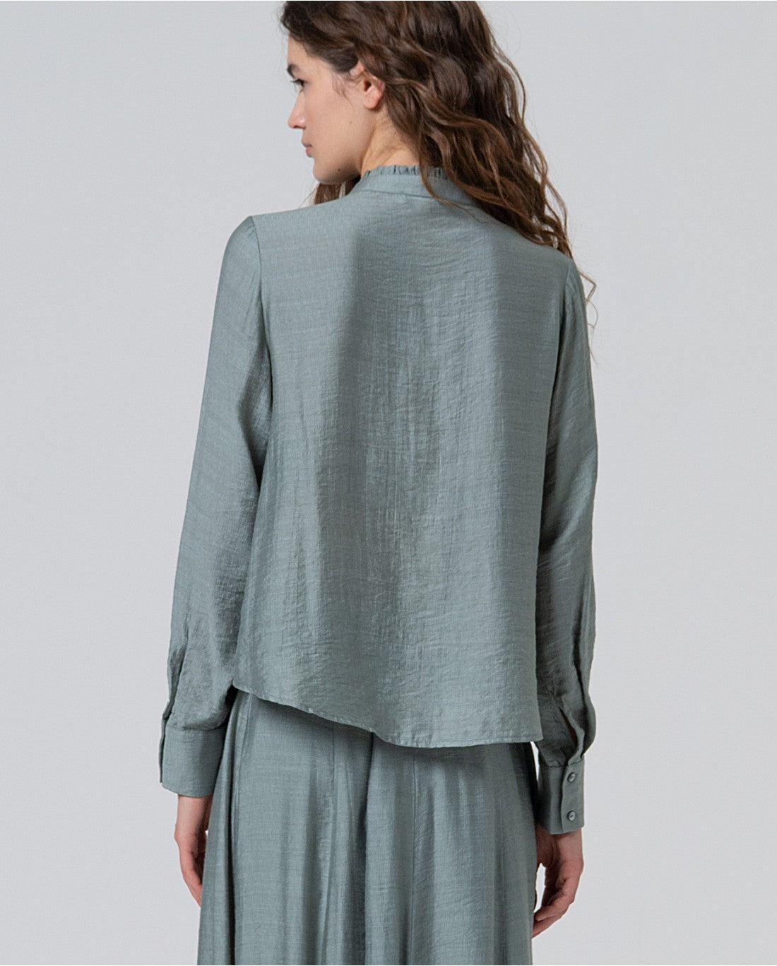 SURKANA - Camicia fluida con arricciature, Blu Acciaio