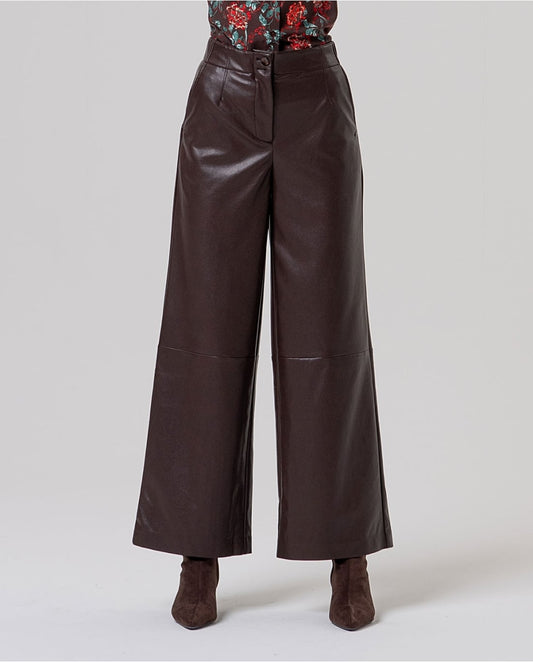 SURKANA - Pantalone simil pelle cioccolato
