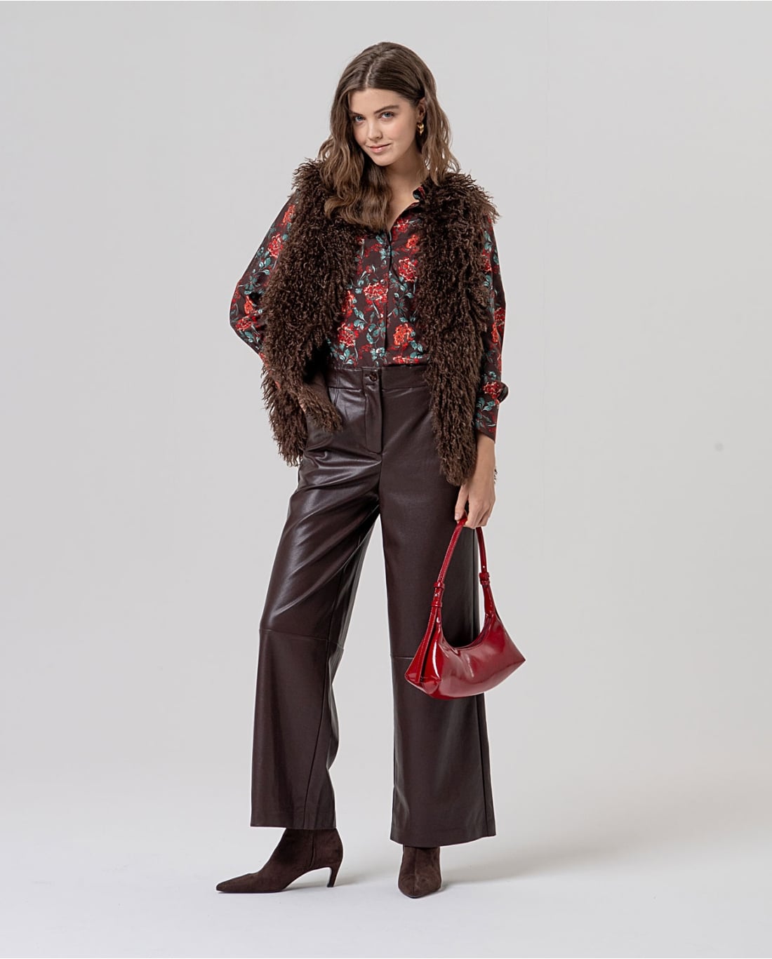 SURKANA - Pantalone simil pelle cioccolato