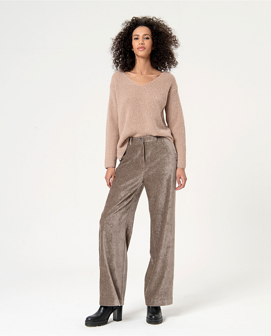 SURKANA - Pantalone wide leg in velluto, Pietra