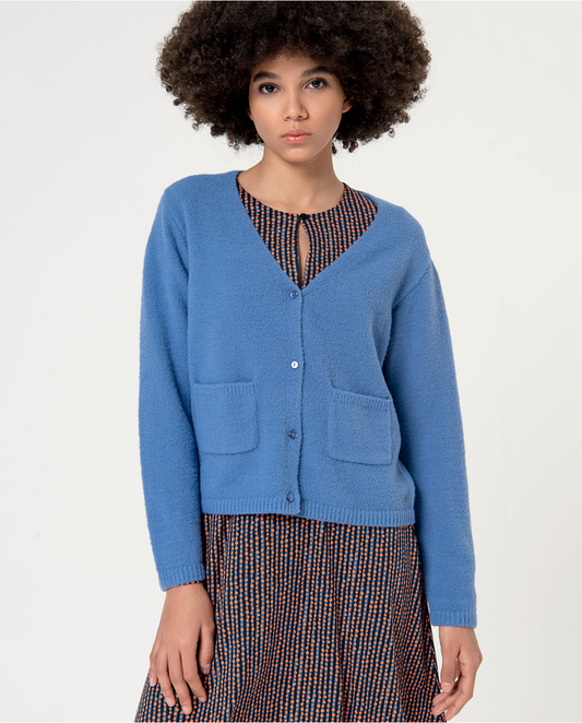 SURKANA - Cardigan corto in maglia spessa, Azzurro