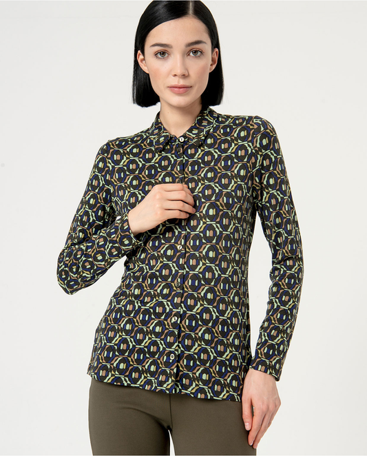 SURKANA - Camicia elasticizzata stampata, Verde