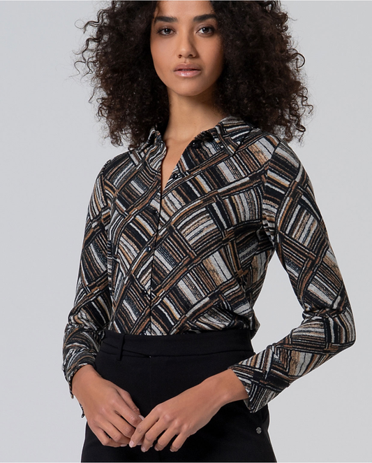 SURKANA - Camicia stampa geometrica, Nero