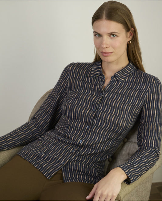 SURKANA - Camicia stampa onde, Azzurro