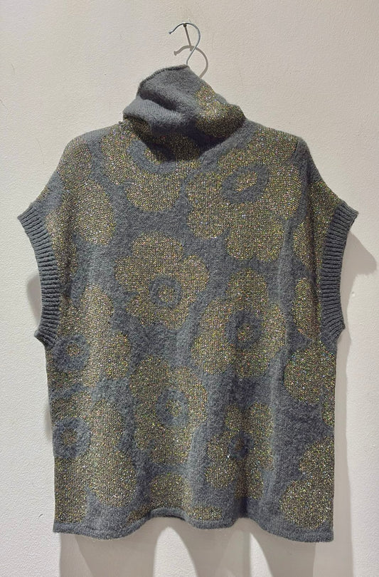 ALESSIA SANTI - Dolcevita smanicato in lurex, Grigio