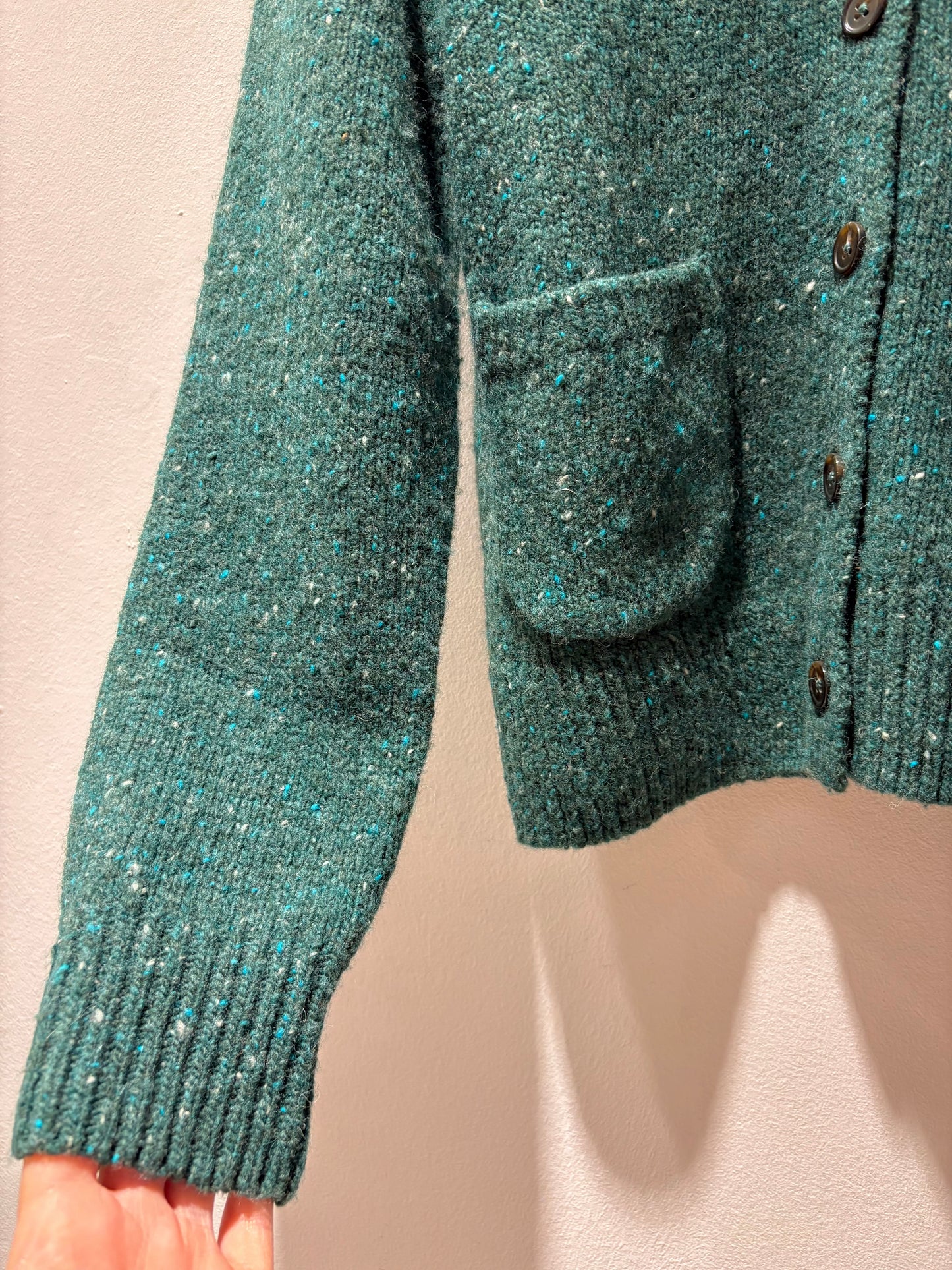 YERSE - Cardigan misto lana merino, Verde Mélange