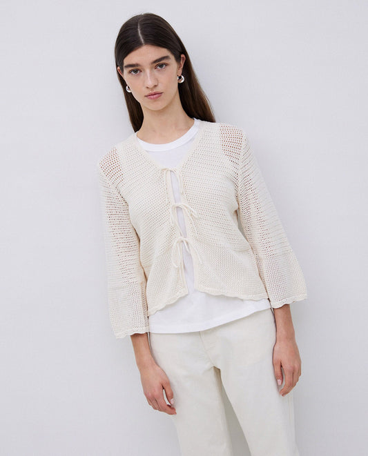YERSE - Cardigan con lacci, Bianco