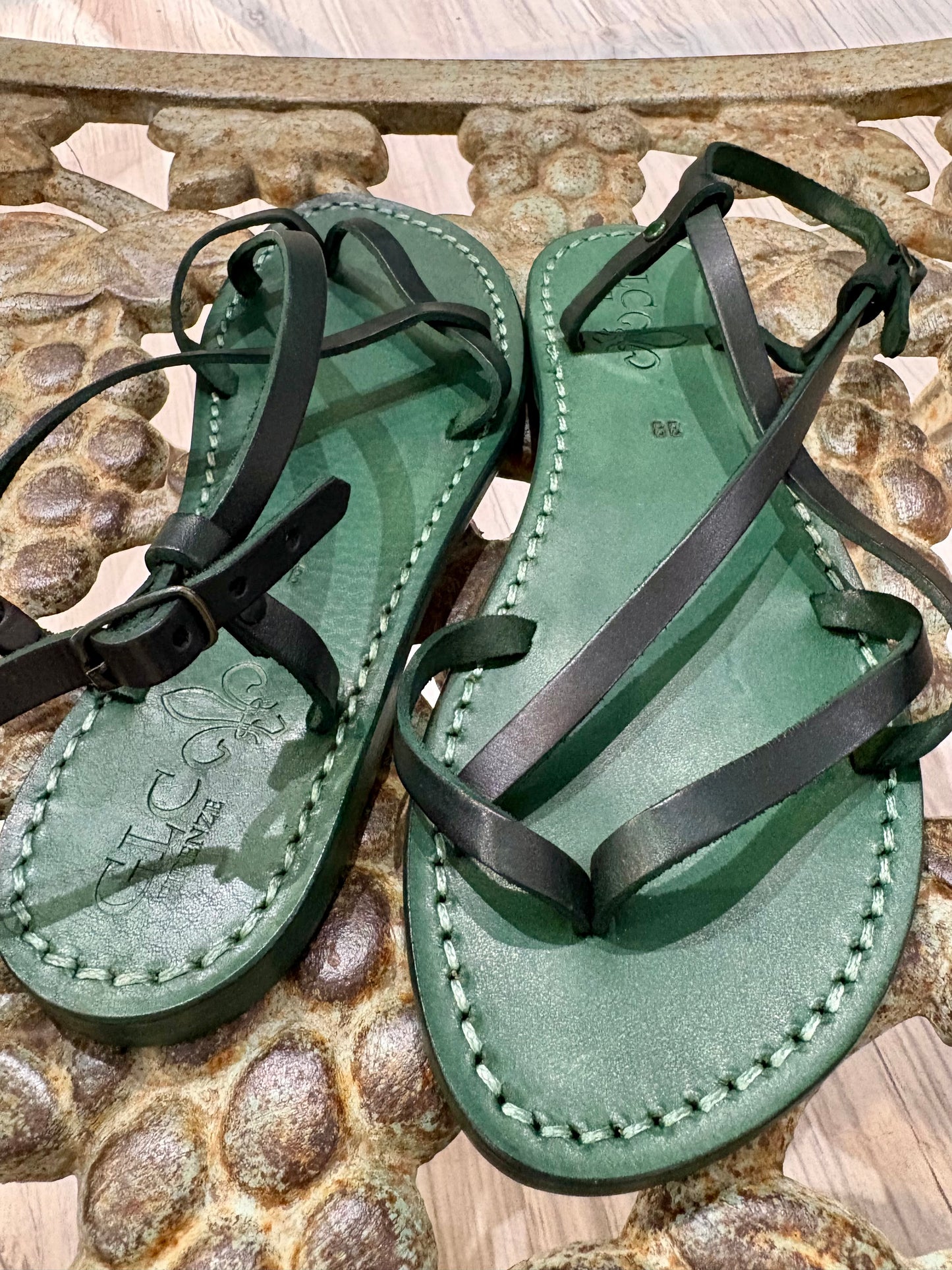 GLC Firenze - Sandalo artigianale in pelle e cuoio, Verde