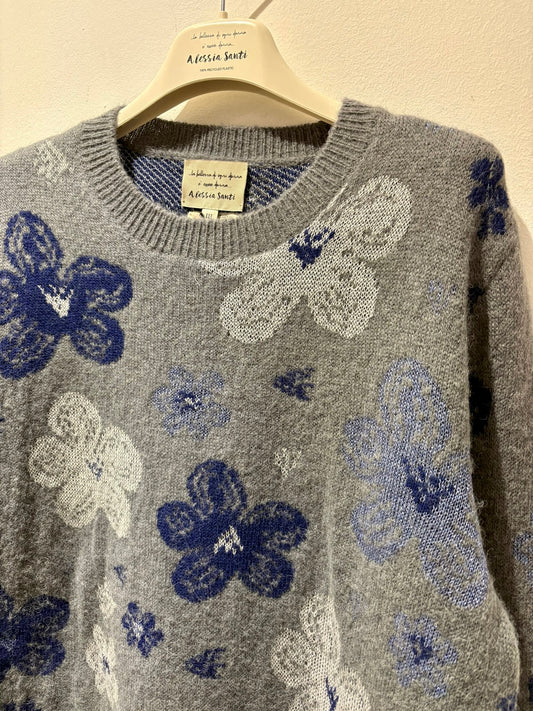 ALESSIA SANTI - Maglione girocollo stampa floreale, Grigio