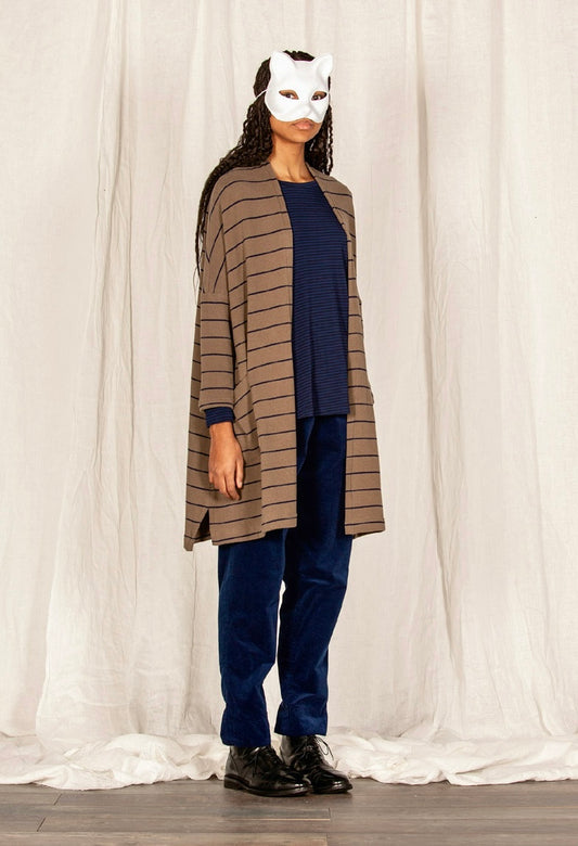 MAMA B - Cardigan lungo Souflè, Rigato Blu