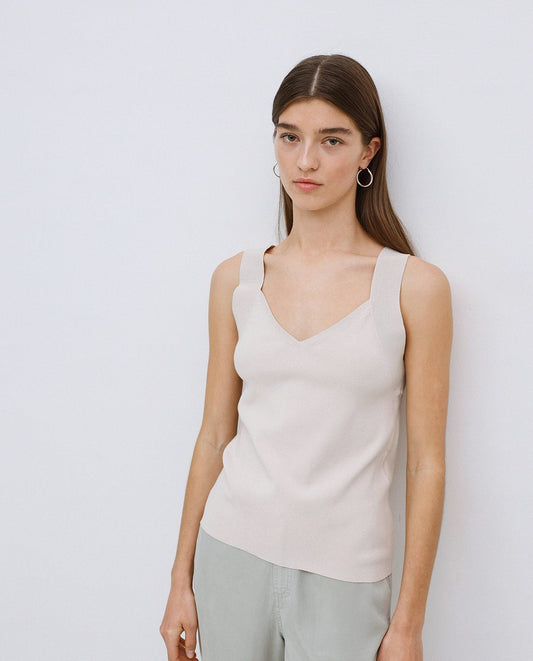 YERSE - Top scollo a V, Beige