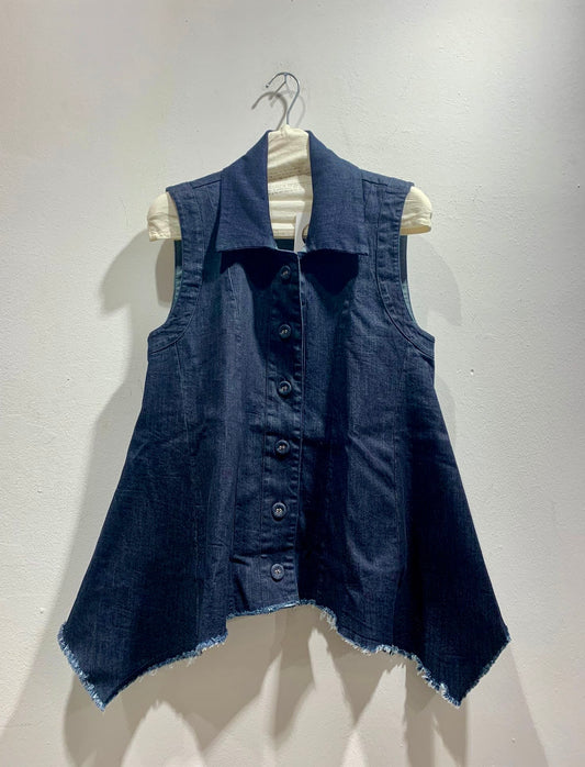 ThiPo - Gilet sfrangiato in denim, Blu