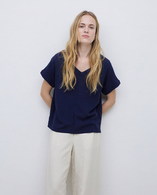 YERSE - T-shirt doppio tessuto, Blu