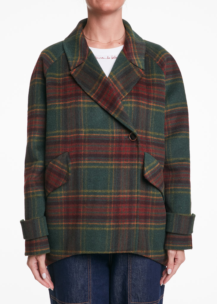 ALESSIA SANTI - Giacca caban in lana, Stampa Scozzese