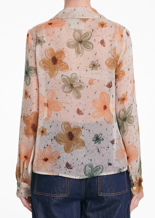 ALESSIA SANTI - Blusa fantasia floreale misto viscosa e seta, Beige