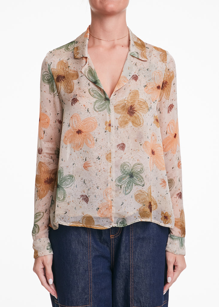 ALESSIA SANTI - Blusa fantasia floreale misto viscosa e seta, Beige