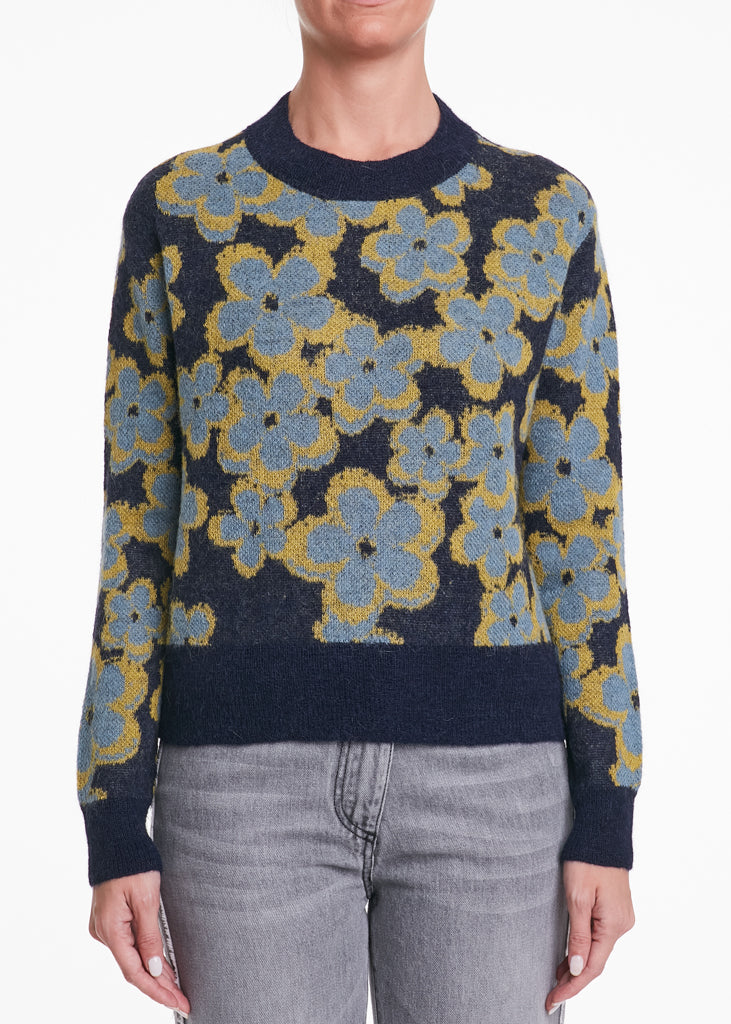 ALESSIA SANTI - Maglione misto alpaca stampa floreale, Blu