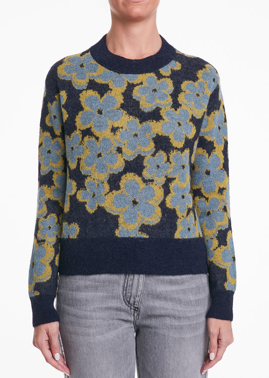 ALESSIA SANTI - Maglione misto alpaca stampa floreale, Blu