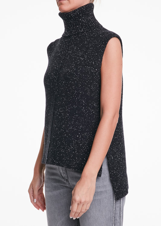 ALESSIA SANTI - Dolcevita smanicato in lana con inserti, Nero