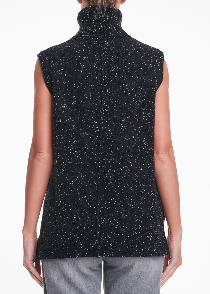 ALESSIA SANTI - Dolcevita smanicato in lana con inserti, Nero