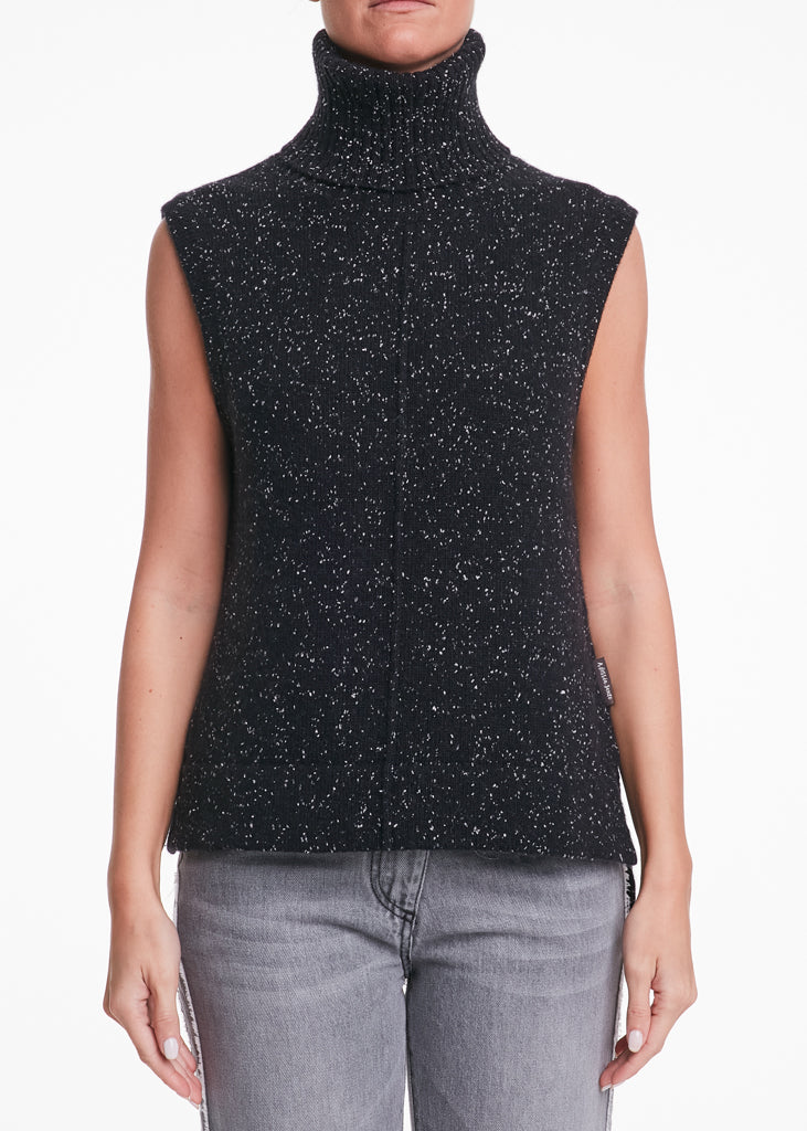 ALESSIA SANTI - Dolcevita smanicato in lana con inserti, Nero