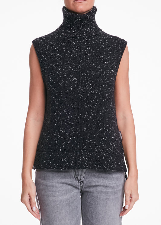 ALESSIA SANTI - Dolcevita smanicato in lana con inserti, Nero