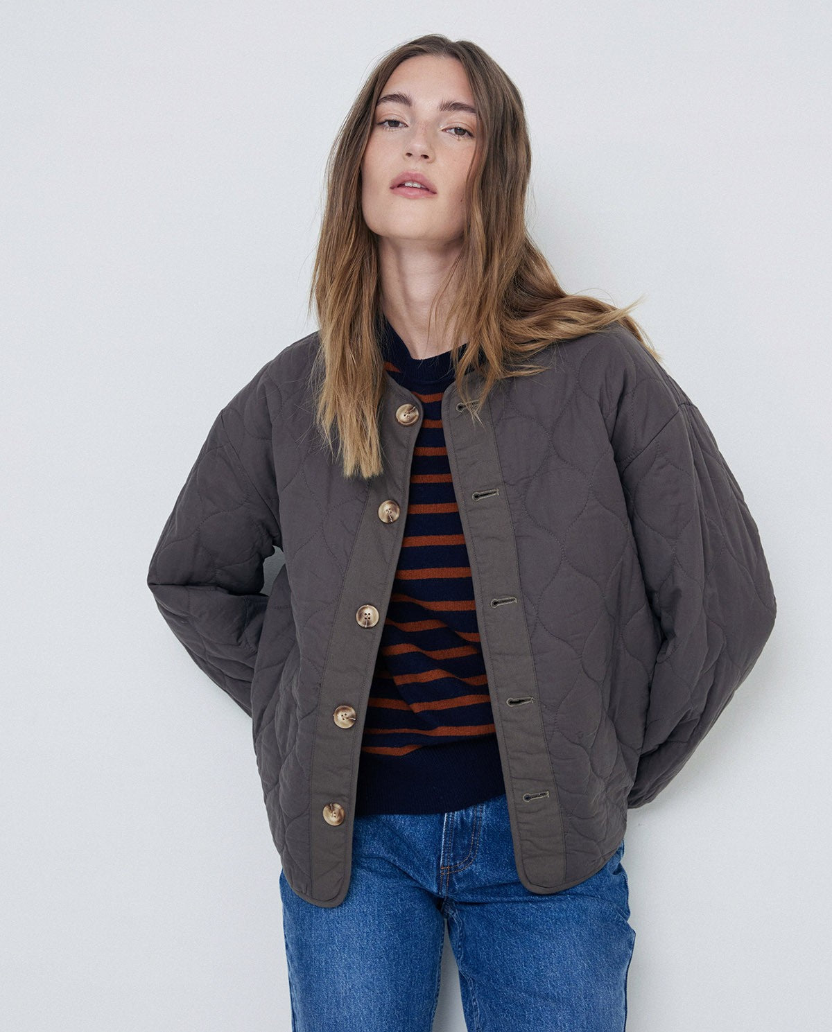 YERSE - Bomber in cotone patchwork double-face, Khaki