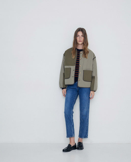 YERSE - Bomber in cotone patchwork double-face, Khaki