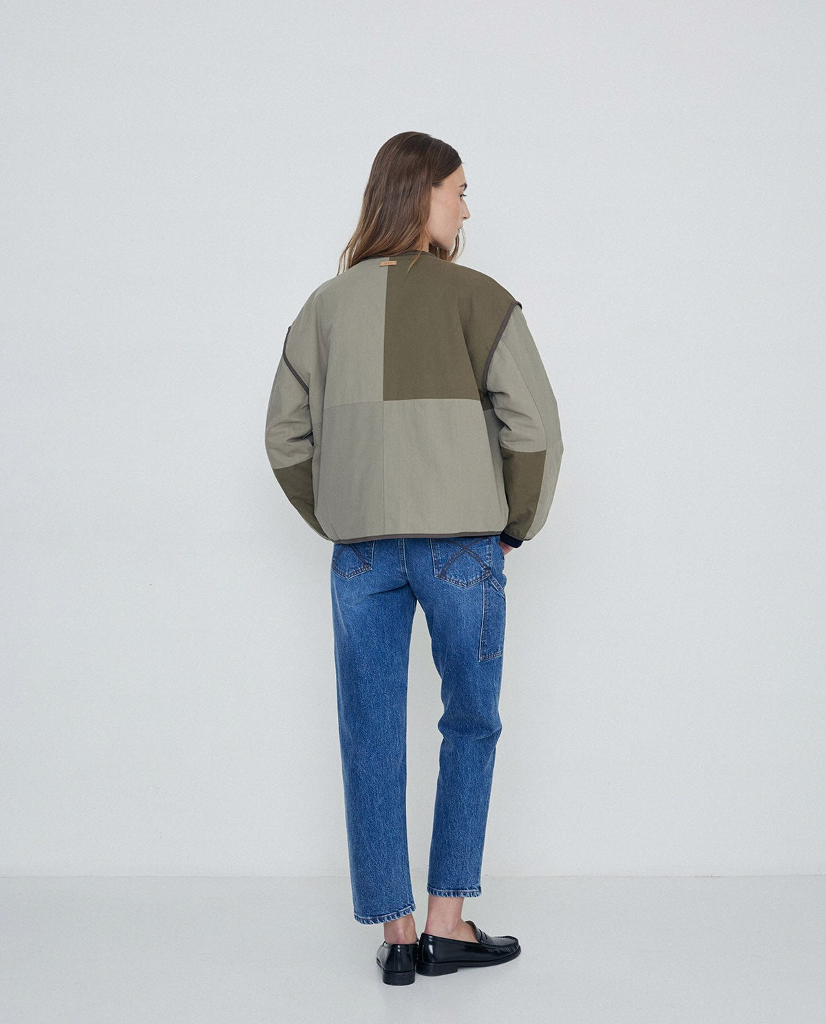 YERSE - Bomber in cotone patchwork double-face, Khaki